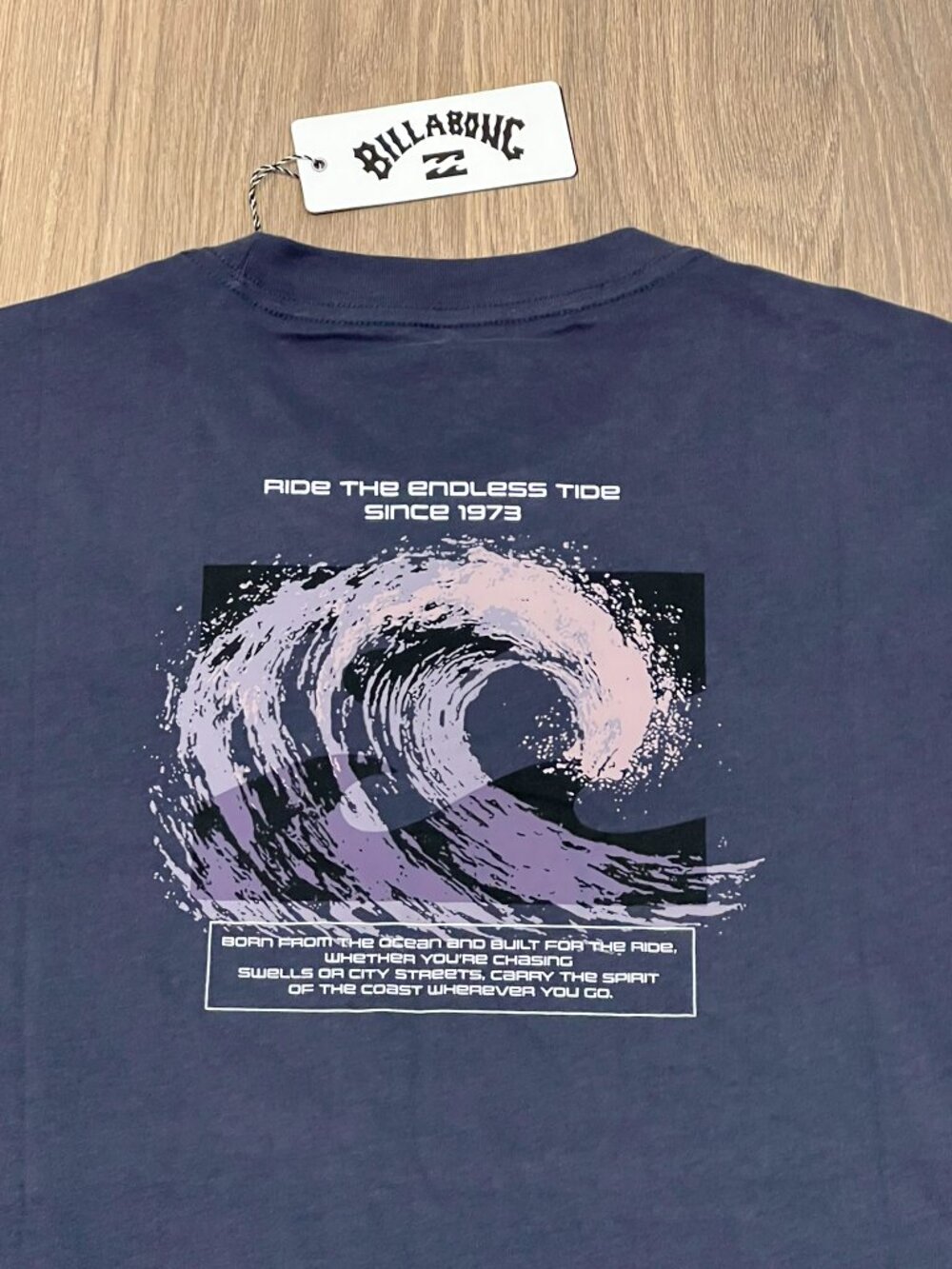 L BILLABONG Mens Tee Shirt Top Wave Logo Surf 2-Sided NWT *Ride the Endless Tide